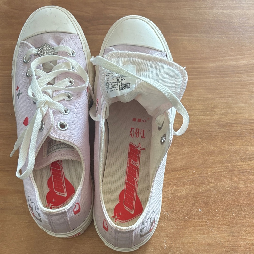 Converse Pink and White Sneakers with Heart Accents